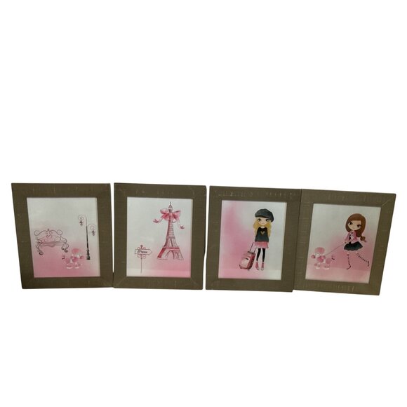 Girl's Paris Picture Prints Wall Decor - Set of 4 (8x10”) Framed - Picture 1 of 4